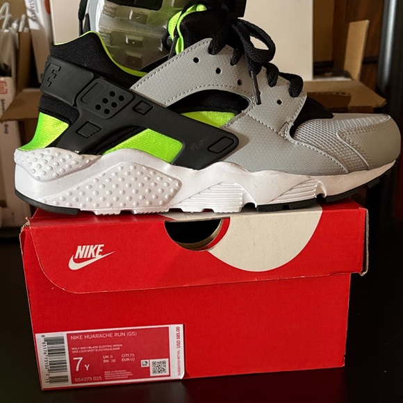 Nike Kids Huarache Sneakers - Gray and Neon Green - Picture 1 of 4